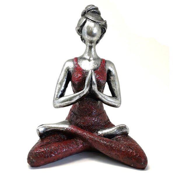 Ancient Wisdom Elegant Silver & Bordeaux 24cm Yoga Lady Figurine