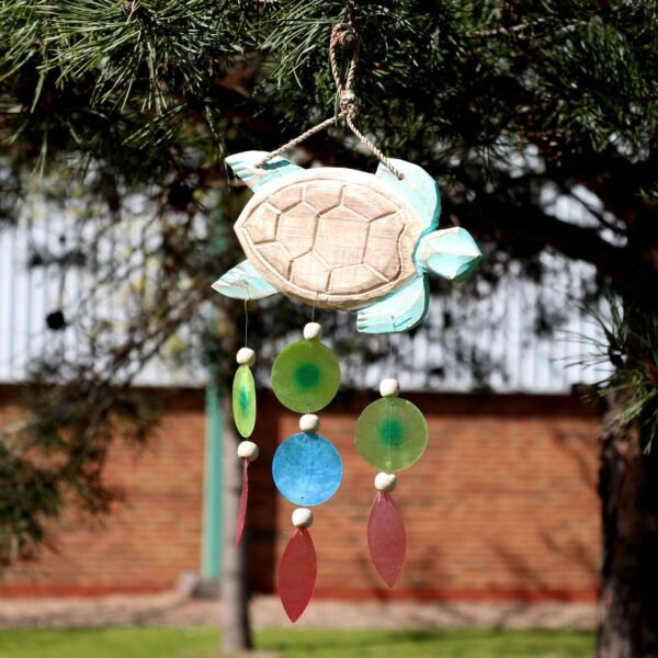 Ancient Wisdom Aqua Turtle Carving & Copis Drop Wind Chime