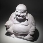 Ancient Wisdom Lavender Crackle Laughing Buddha Lamp - Round Stand - Image 5