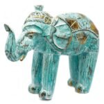 Ancient Wisdom Turquoise & Gold Wooden Hand Carved Elephant