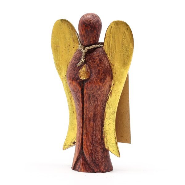 Ancient Wisdom Wooden 15cm New Hati-Hati Gold Wings Joy Angel