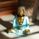 Ancient Wisdom Medium Teal & Gold Hand Painted Resin Buddha Figurine - Image 3