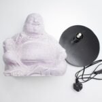 Ancient Wisdom Lavender Crackle Laughing Buddha Lamp - Round Stand - Image 7