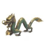 Ancient Wisdom Brass Feng Shui Small Dragon with Ball - 20cm