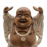 Ancient Wisdom 40cm Whitewash Suar Wood Happy Buddha Hands Up Statue - Image 3