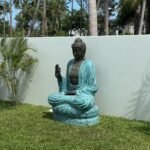 Ancient Wisdom Large Turquoise & Stone Buddha Teaching On Lotus Statue - Image 3