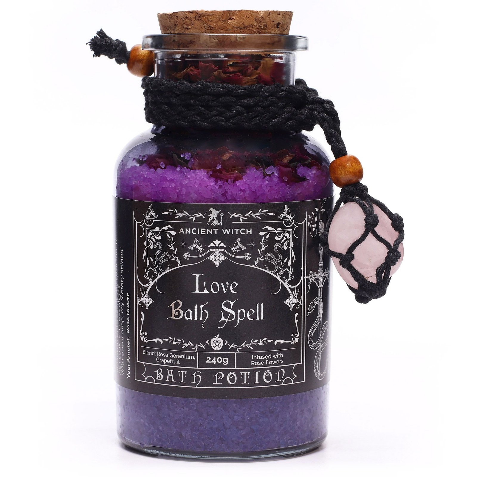 bG9jYWw6Ly9tZWRpYS85SC8wRS82MFIzMEMxSjY0U0swRTlILzU2MzcxYTFlLmpwZw.jpg Ancient Witch Bath Spell Potion & Rose Quartz Crystal Amulet - Love - Image 1