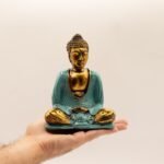 Ancient Wisdom Medium Teal & Gold Hand Painted Resin Buddha Figurine - Image 2