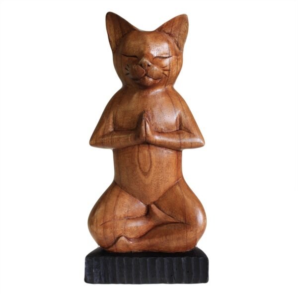 Ancient Wisdom Handcrafted Suar Wood Yoga Cat - Lotus