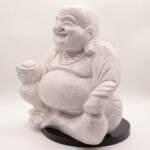 Ancient Wisdom Lavender Crackle Laughing Buddha Lamp - Round Stand - Image 6