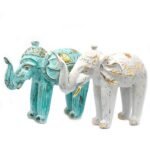 Ancient Wisdom Turquoise & Gold Wooden Hand Carved Elephant - Image 6