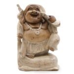 Ancient Wisdom 30cm Whitewash Suar Wood Happy Buddha Statue