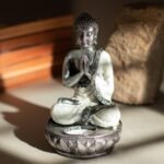 Ancient Wisdom Medium Bali Hand Painted Buddha Candle Holder - White - Image 4