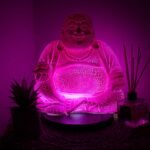Ancient Wisdom Dragonfruit Laughing Buddha Lamp – Round Stand - Image 2