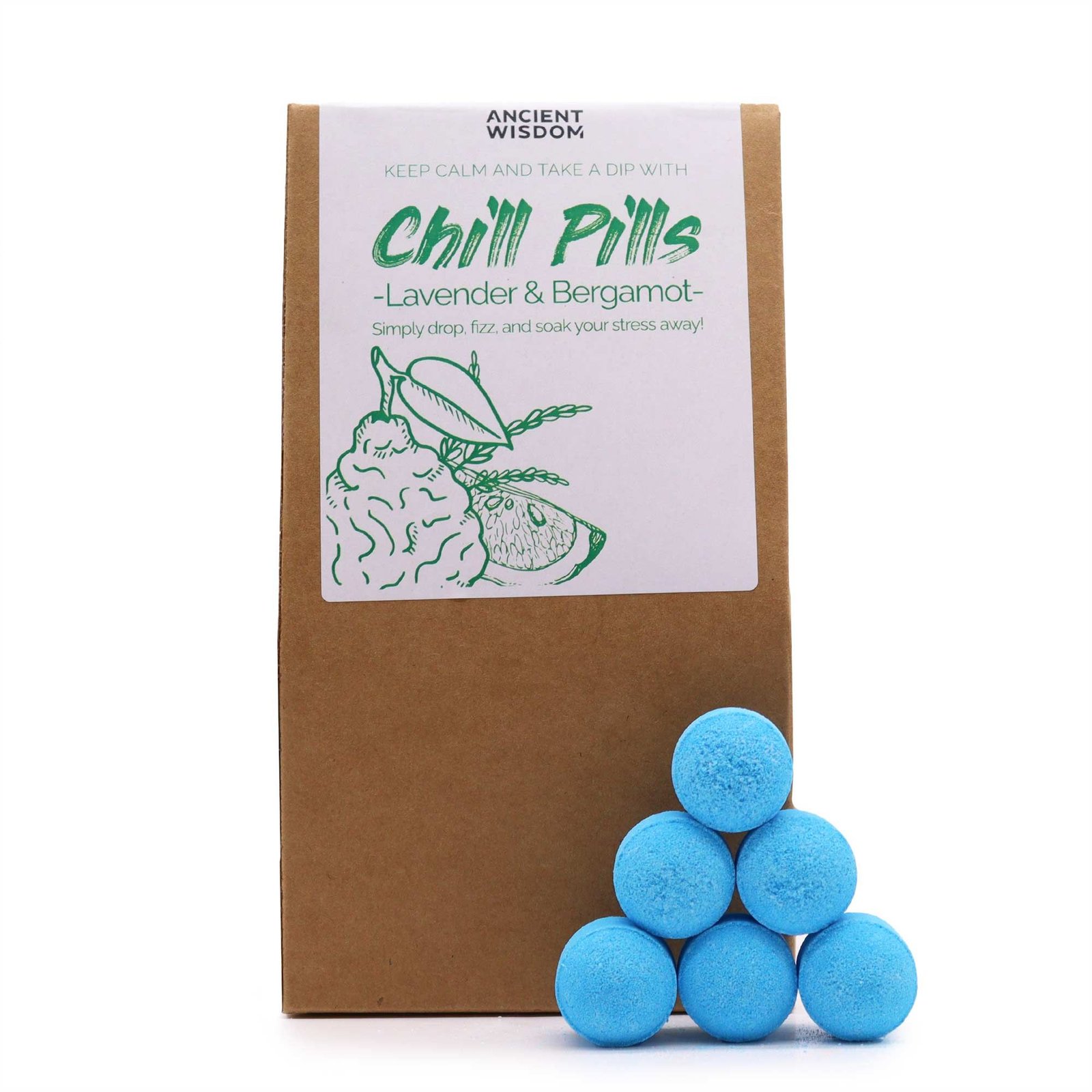 bG9jYWw6Ly9tZWRpYS85Si9BRS82MFIzMEMxRzZXUktBRTlKL2JiNWE0MjBlLmpwZWc.jpg Ancient Wisdom Chill Pills Lavender & Bergamot Gift Pack 350g - Image 1
