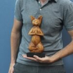 Ancient Wisdom Handcrafted Suar Wood Yoga Cat - Lotus - Image 2