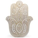 Ancient Wisdom Whitewash Mango Wood Hamsa Wall Plaque