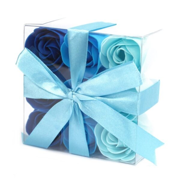 Ancient Wisdom Set of 9 Soap Flower Blue Wedding Roses Square Box