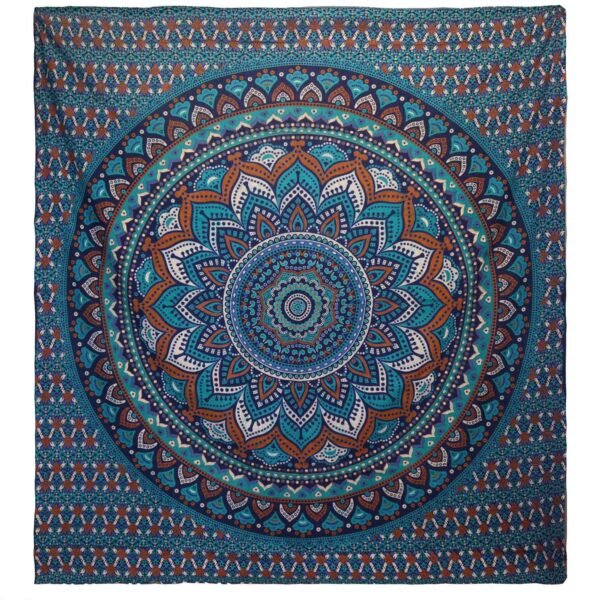 Ancient Wisdom Turquoise Double Cotton Bedspread + Wall Hanging - Classic Mandala