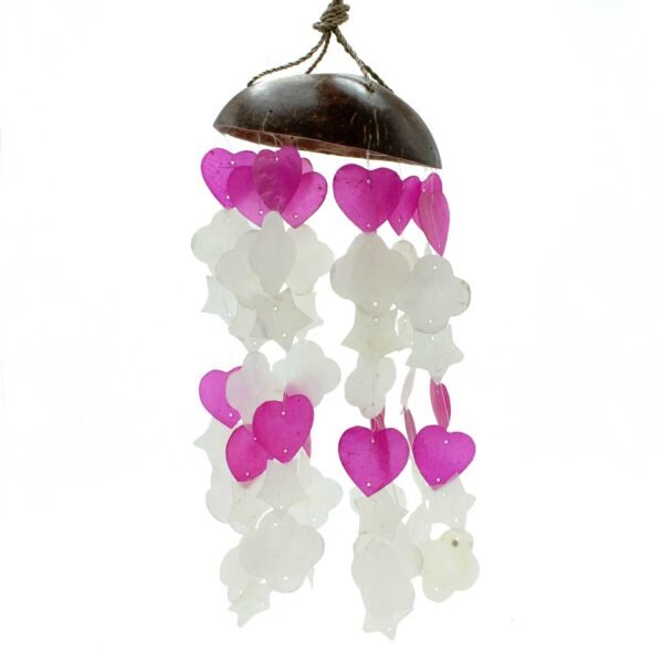 Ancient Wisdom Coconut & Capiz Pink & White Mix Shapes Wind Chime