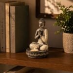 Ancient Wisdom Medium Bali Hand Painted Buddha Candle Holder - White - Image 3