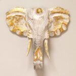 Ancient Wisdom Large Gold & Whitewash Wooden Elephant Head - Image 5