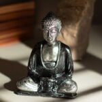 Ancient Wisdom Medium Black & Grey Hand Painted Resin Buddha Figurine - Image 3