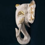 Ancient Wisdom Large Gold & Whitewash Wooden Elephant Head - Image 2