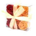 Ancient Wisdom Set of 9 Soap Flower Peach Roses Square Box