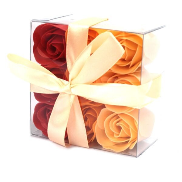 Ancient Wisdom Set of 9 Soap Flower Peach Roses Square Box