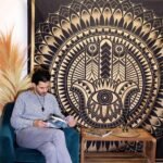 Ancient Wisdom Black & Gold Double Cotton Bedspread + Wall Hanging – Hamsa - Image 2