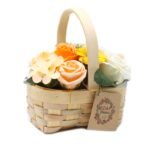 Ancient Wisdom Medium Orange Bouquet Soap Flowers In Wicker Basket