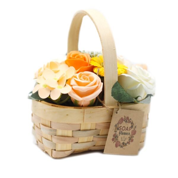 Ancient Wisdom Medium Orange Bouquet Soap Flowers In Wicker Basket