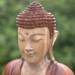 Ancient Wisdom Hand Carved Suar Wood Welcome Buddha Statue – 30cm - Image 2