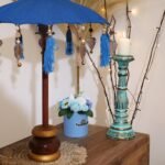 Ancient Wisdom Turquoise 40cm Bali Home Decor Cotton Parasol - Image 6