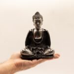 Ancient Wisdom Medium Black & Grey Hand Painted Resin Buddha Figurine - Image 2