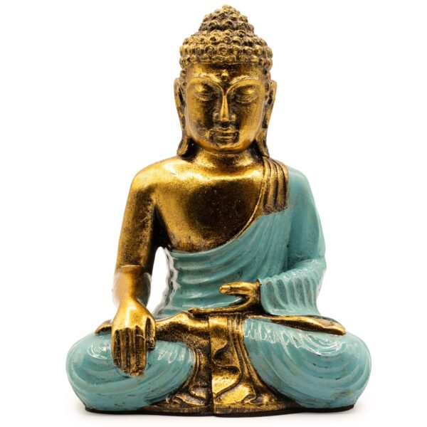 Ancient Wisdom Large Teal & Gold Bali Hand Painted Varada Buddha Statue