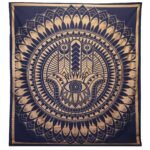 Ancient Wisdom Blue & Gold Double Cotton Bedspread + Wall Hanging - Hamsa