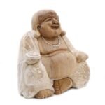 Ancient Wisdom Handcrafted Whitewash Wooden Happy Buddha Statue – 30cm - Image 2