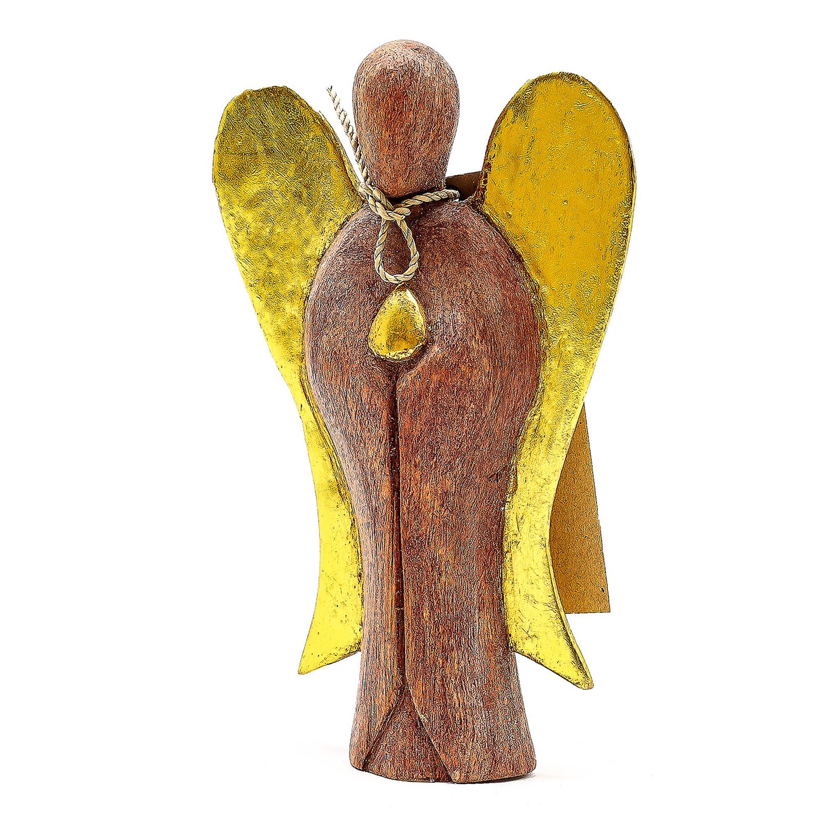 bG9jYWw6Ly9tZWRpYS85US82Qy82MFIzMEMxSjYwV0s2QzlRLzI2YzA3NTc3LmpwZWc.jpg Ancient Wisdom Wooden 15cm New Hati-Hati Gold Wings Guardian Angel - Image 1