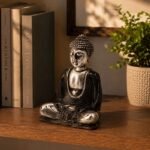 Ancient Wisdom Medium Black & Grey Hand Painted Resin Buddha Figurine - Image 4