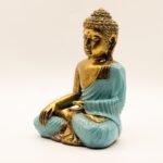 Ancient Wisdom Large Teal & Gold Bali Hand Painted Varada Buddha Statue - Image 3