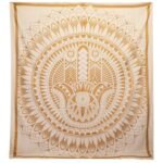 Ancient Wisdom White & Gold Double Cotton Bedspread + Wall Hanging - Hamsa