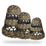 Ancient Wisdom Set of 3 Natural Banana Leaf & Hitam Raffia Lamp Shades