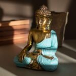 Ancient Wisdom Large Teal & Gold Bali Hand Painted Varada Buddha Statue - Image 4