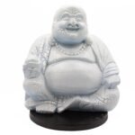Ancient Wisdom Sky Blue Laughing Buddha Lamp – Round Stand