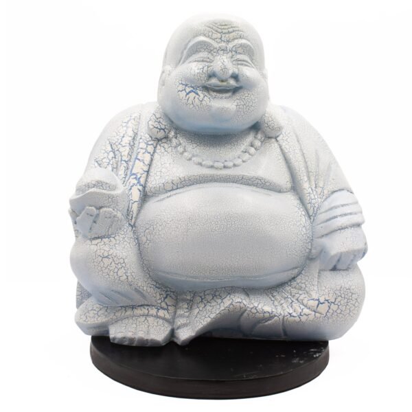 Ancient Wisdom Sky Blue Laughing Buddha Lamp – Round Stand