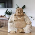 Ancient Wisdom Handcrafted Whitewash Wooden Happy Buddha Statue – 30cm - Image 4