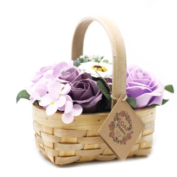 Ancient Wisdom Medium Lilac Bouquet Soap Flowers In Wicker Basket