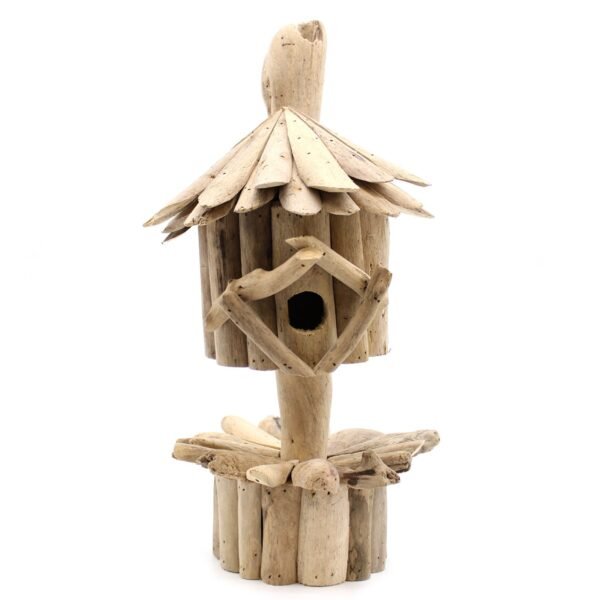 Ancient Wisdom Handcrafted Driftwood Bird Box On Stand